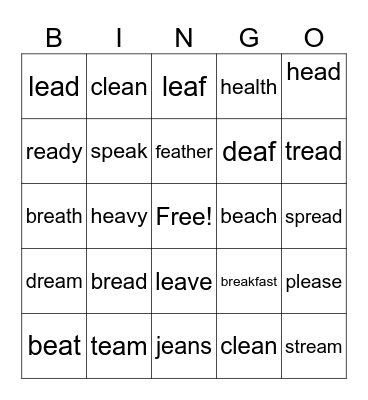 Ea words Bingo Card