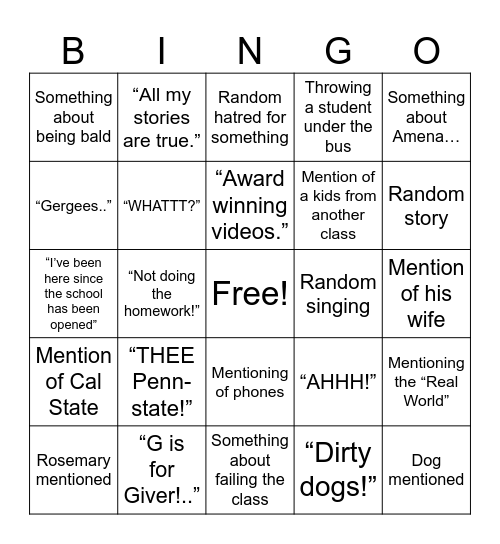 Gergins BINGO! Bingo Card