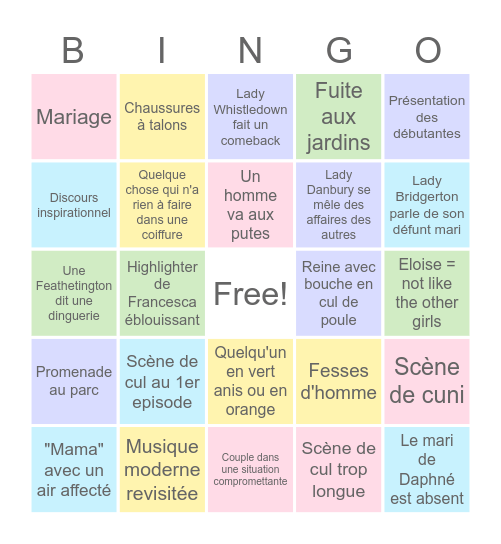 S4 Bridgerton Bingo Card