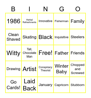 Quentin's 40th Birthday Bingo Card