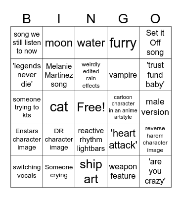 Nightcore bingo Card
