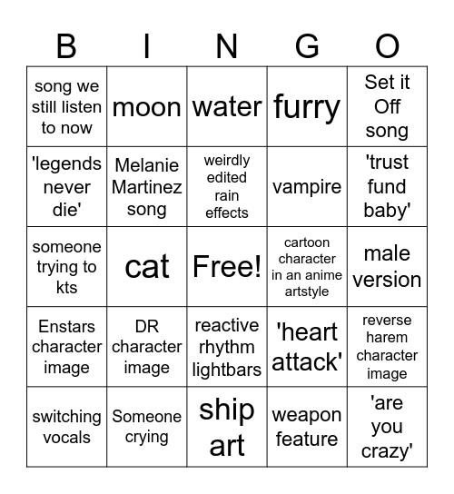 Nightcore bingo Card
