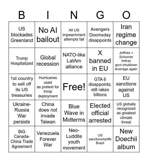 2026 Expectations Bingo Card