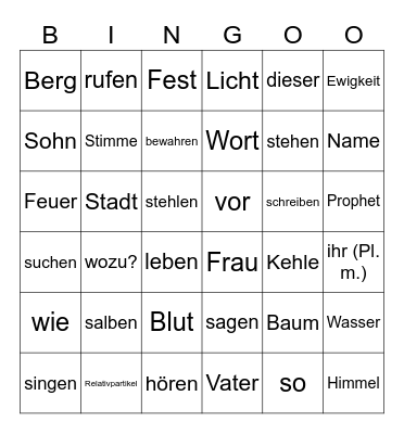 Vokabelbingo Card