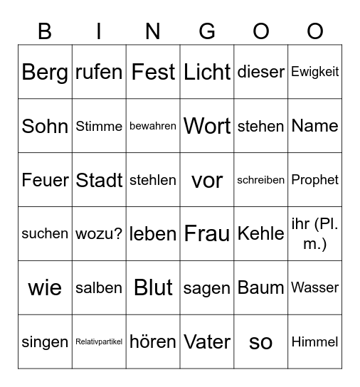 Vokabelbingo Card
