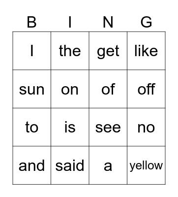 Tim and the Fog Sight Words Bingo Card