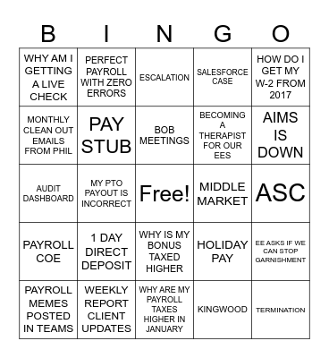 Team Rich Reality Bingo Card