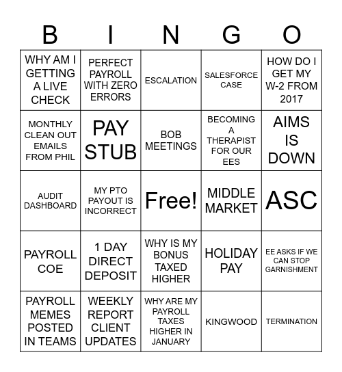 Team Rich Reality Bingo Card
