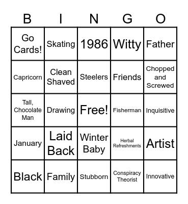 Quentin's 40th Birthday Bingo Card