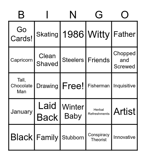 Quentin's 40th Birthday Bingo Card