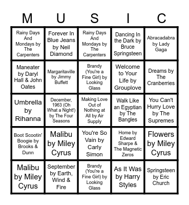 MUSIC BINGO Card