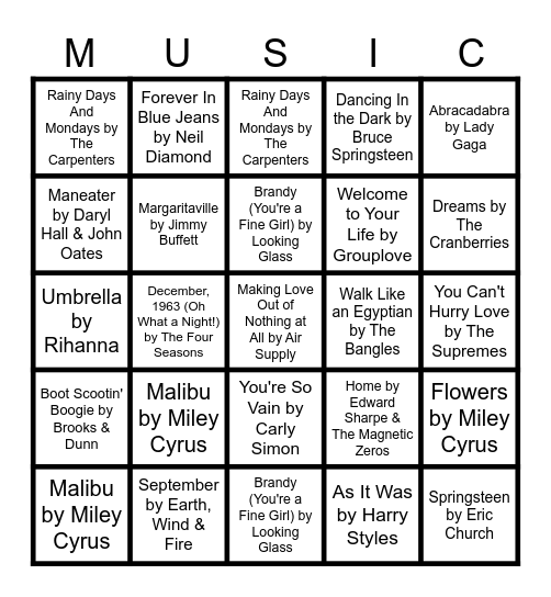 MUSIC BINGO Card