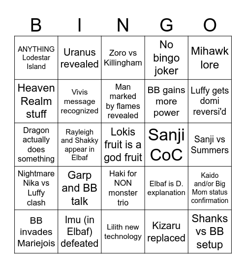 One Piece 2026 Bingo Card