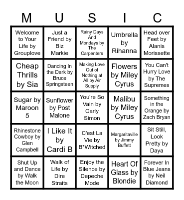 MUSIC BINGO Card