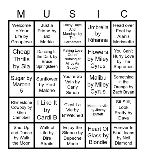 MUSIC BINGO Card