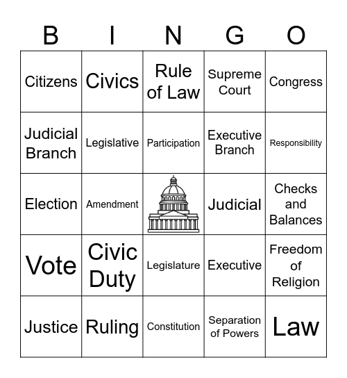 Civics Vocab: Units 1-3 Bingo Card