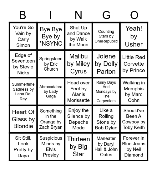 Music Bingo Card
