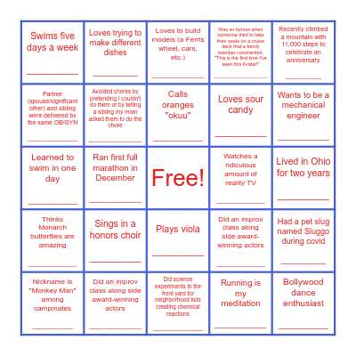 Shidham Family BINGO Card