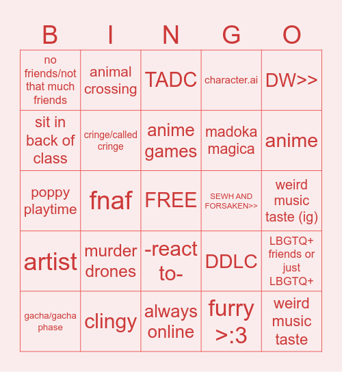 weird kid heheh Bingo Card
