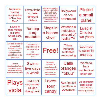 Shidham Family BINGO Card