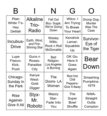 Radio Bingo Chicago vs. Los Angeles Bingo Card