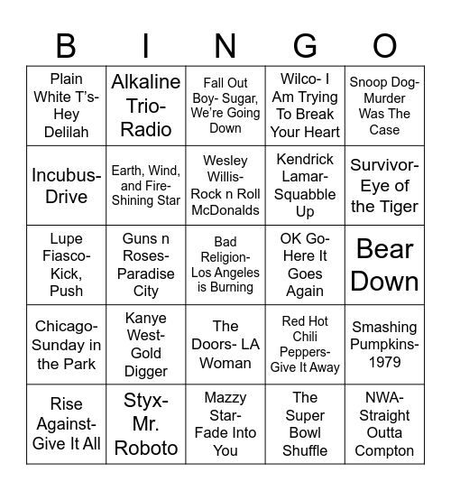 Radio Bingo Chicago vs. Los Angeles Bingo Card