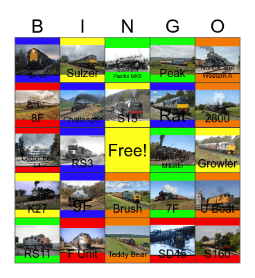 Norfolk and Western 1218 and other Freight Locomotives that that I would like to take photographs with Carmen one day Bingo Card