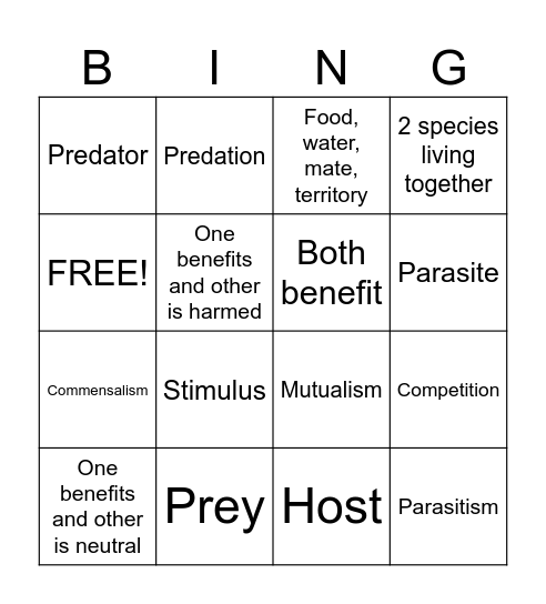 Symbiosis Bingo Card