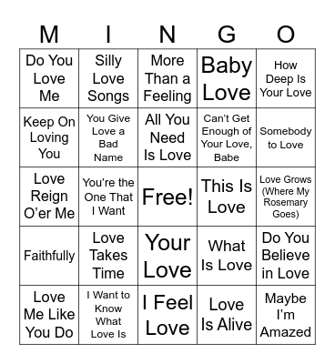 Cupid’s Jukebox 1 Bingo Card