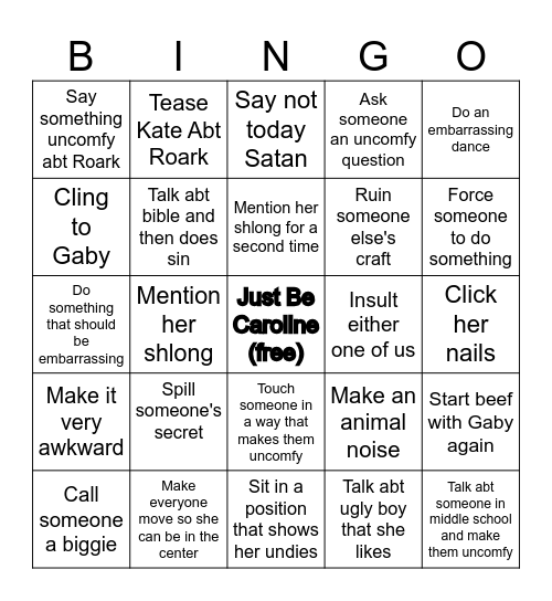 She's Gonna... Bingo Card