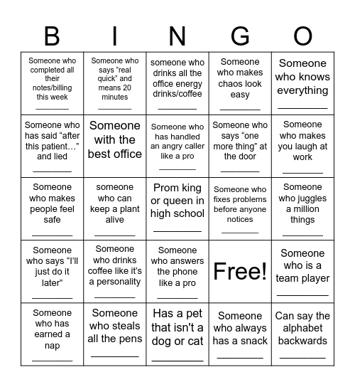 Human Scavenger Hunt Bingo Card