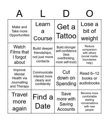 Goals for 2026 Bingo Card