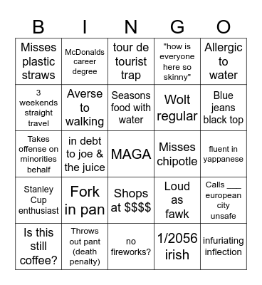 American Bingo Card