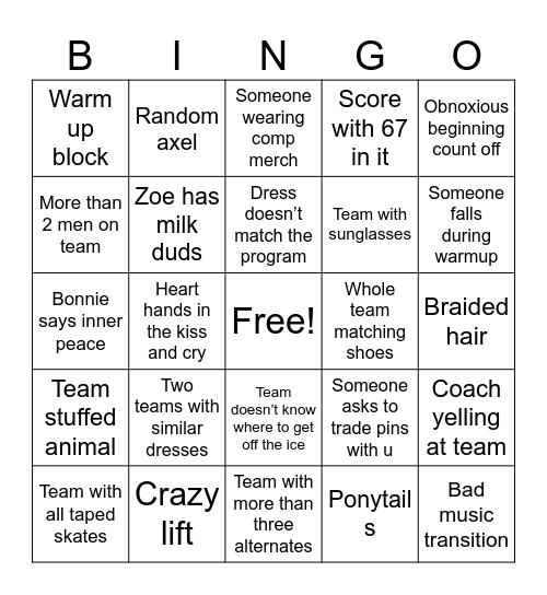 Synchro Bingo Card