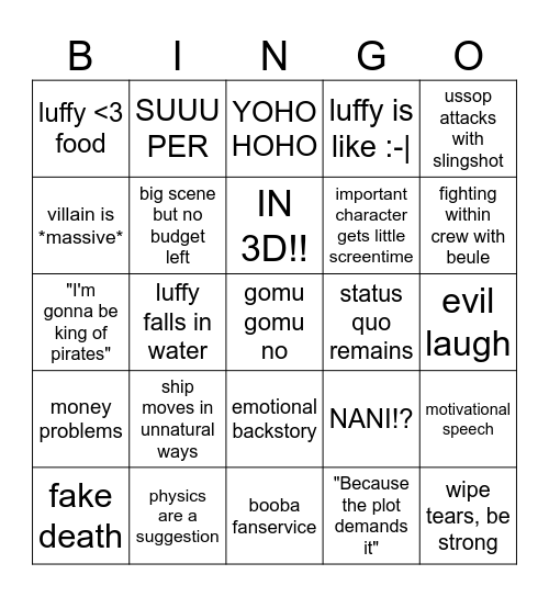 One Piece Movie v5 Bingo Card