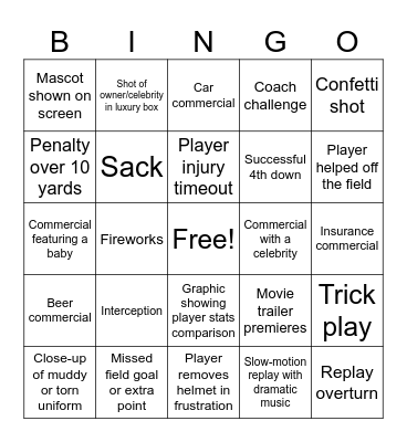 SuperBowl 2026 Bingo Card