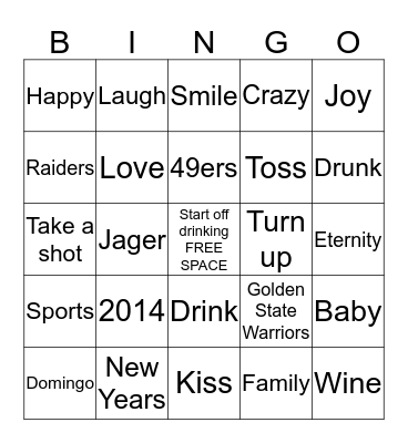 2014 Bingo New Years Bingo Card
