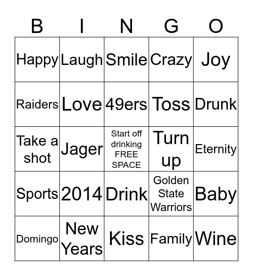 2014 Bingo New Years Bingo Card