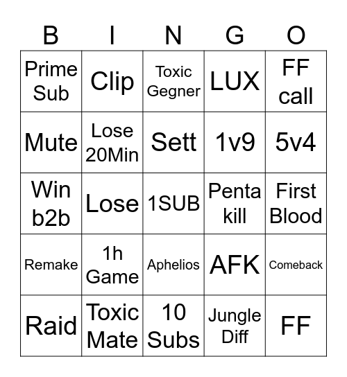 League Bingo Card