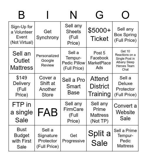 Albany Sleep Heroes Bingo Card