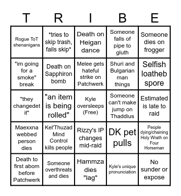 Tribe Naxxramas Bingo Card