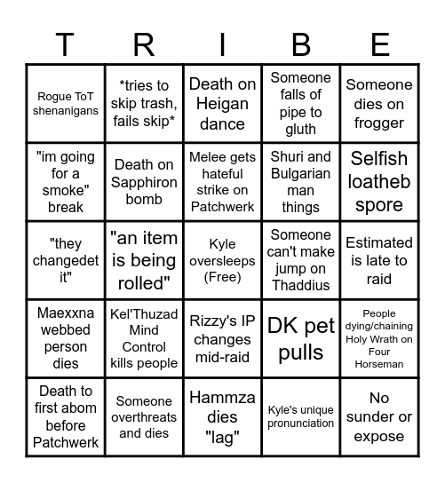 Tribe Naxxramas Bingo Card