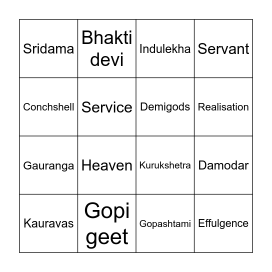 Spiritual Bingo Card
