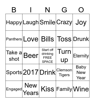 New Years Bingo 2016 Bingo Card