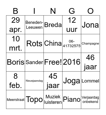 Oudjaarsbingo Card