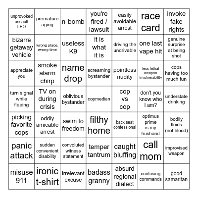 Police Body Cam Bingo Card