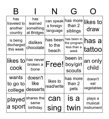 Get to Know Others BINGO Card