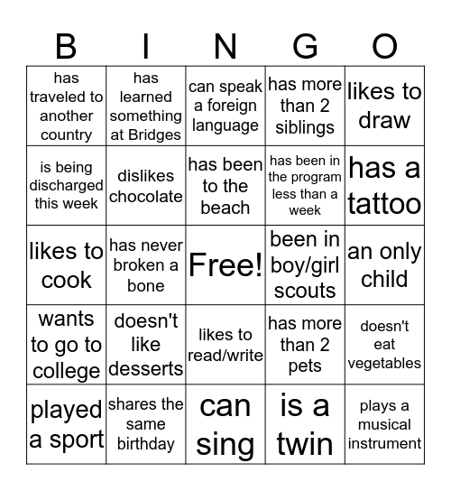 Get to Know Others BINGO Card