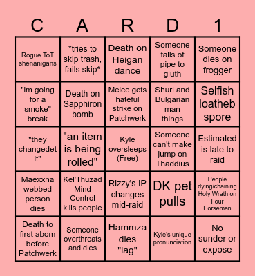 Tribe Naxxramas Bingo Card
