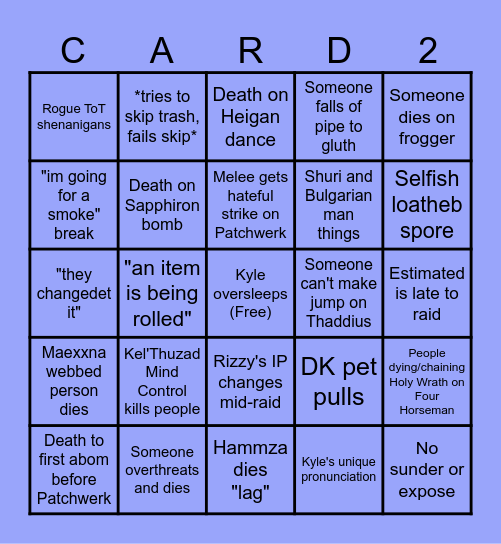 Tribe Naxxramas Bingo Card